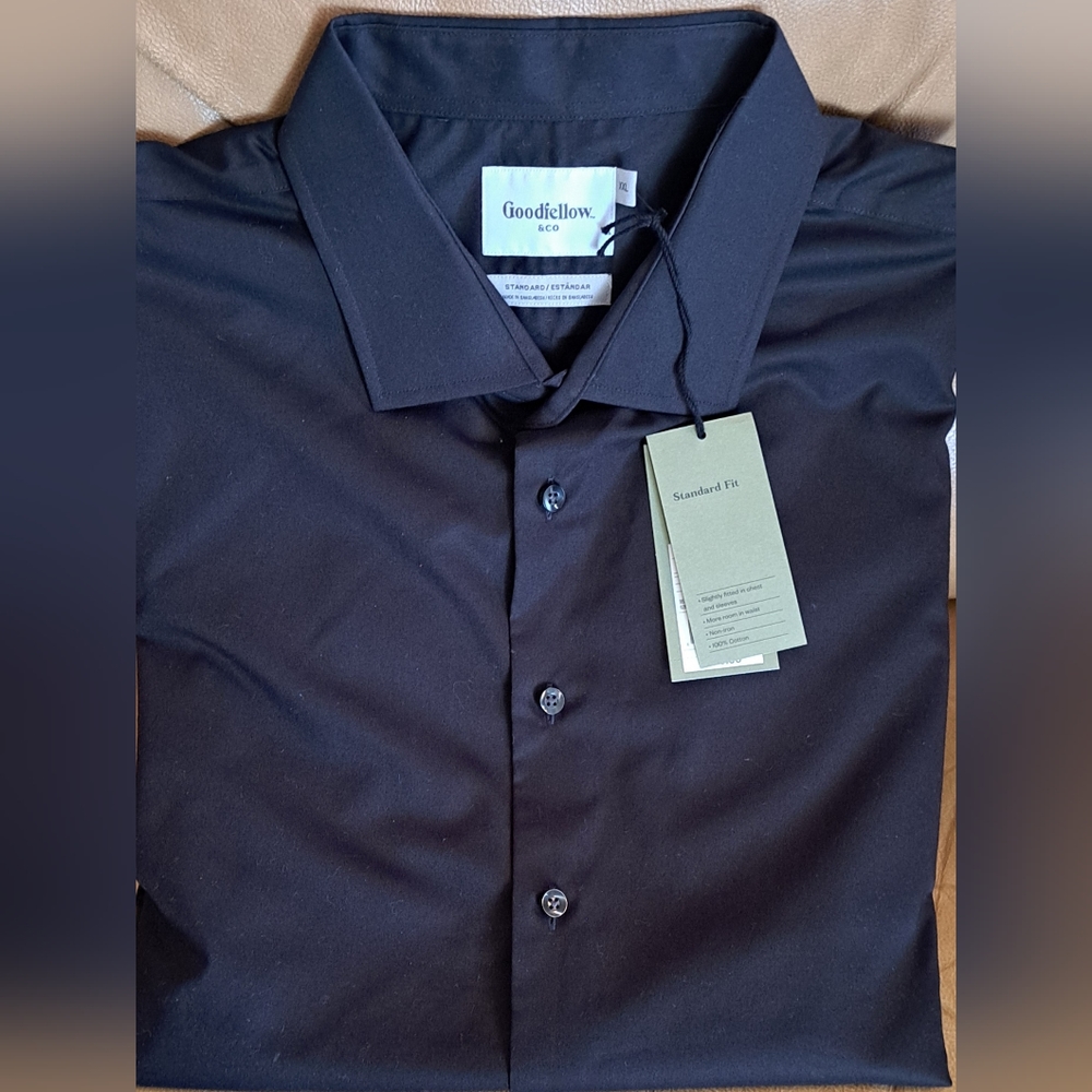 GOODFELLOW & CO. DRESS SHIRT Black Button Down Long Sleeves Size XXL
